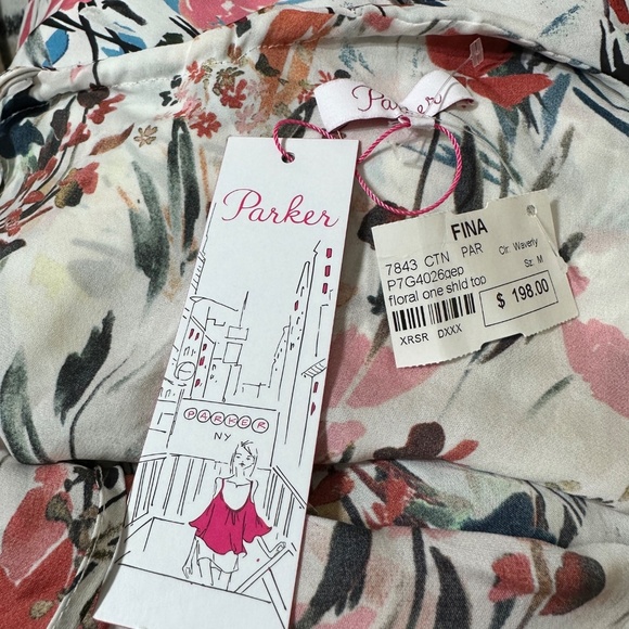 Parker Clayton || Woman’s Ruffle Watercolor Floral Silk Top size Med - Picture 7 of 13